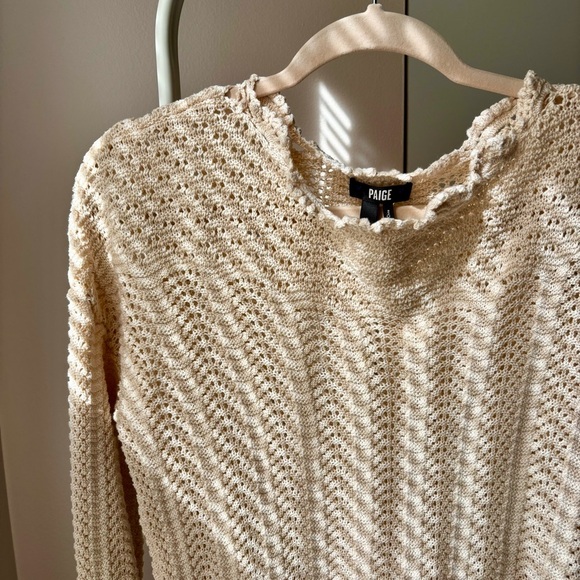 Paige Cream Cable Knit Sweater Size Small Boat Neck Cropped Drop Shoulder - Picture 3 of 5